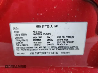 2024 Tesla Model Y Performance z VIN 7SAYGDEF7RF128112, wystawiony jako Copart lot #85596764 z przebiegiem Nie podano mil oraz Szkoda całkowita • Salvage title. Historia ofert i sprzedaży dostępna na DreamBid. Obrazek 16.