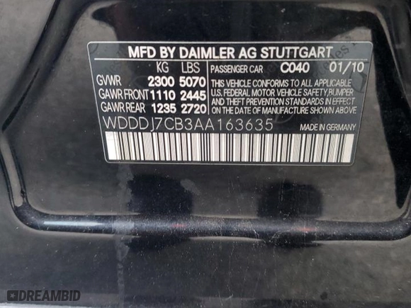 2010 Mercedes-Benz CLS-Class CLS 550 with VIN WDDDJ7CB3AA163635, listed as a Copart auction lot 81813034 with NaN miles and Salvage Title. Bid and sale history available at carsss.com. Image 12.