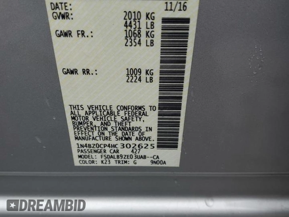 2017 Nissan LEAF SL with VIN 1N4BZ0CP4HC302625, listed as a Copart auction lot 52933883 with 66,477 mi miles. Bid and sale history available at carsss.com. Image 15.