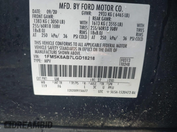 2020 Ford Police Interceptor Utility z VIN 1FM5K8AB7LGD18218, wystawiony jako IAAI lot #41975421 z przebiegiem Nie podano mil oraz . Historia ofert i sprzedaży dostępna na DreamBid. Obrazek 9.