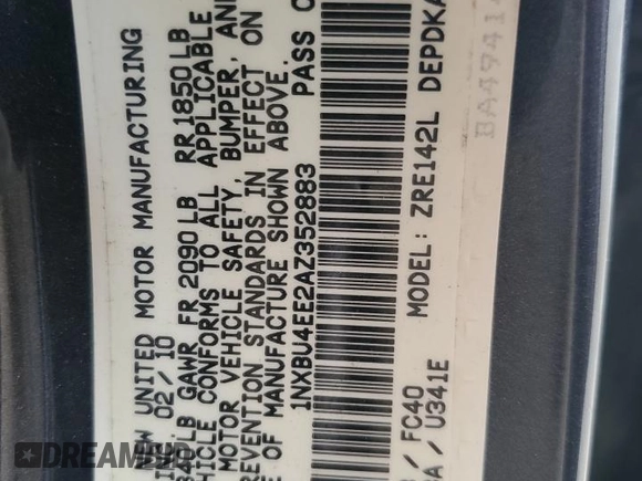 2010 Toyota Corolla with VIN 1NXBU4EE2AZ352883, listed as a Copart auction lot 63660205 with 131,039 mi miles and Salvage title. Bid and sale history available at DreamBid. Image 12.
