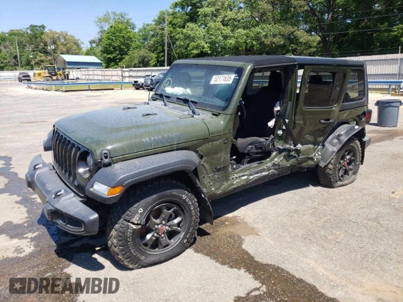 2021 Jeep Wrangler Unlimited Sport z VIN 1C4HJXDG3MW664439, wystawiony jako Copart lot #52171635 z przebiegiem Nie podano mil oraz Szkoda całkowita • Salvage title. Historia ofert i sprzedaży dostępna na DreamBid. Obrazek 1.
