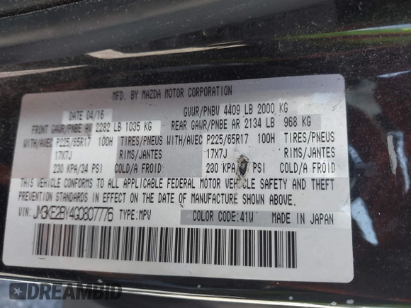 2016 Mazda CX-5 Sport with VIN JM3KE2BY4G0807776, listed as a IAAI auction lot 42206641 with 136,809 mi miles and . Bid and sale history available at DreamBid. Image 9.