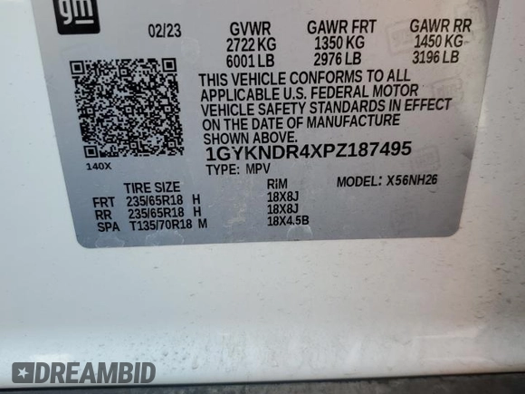 2023 Cadillac XT5 AWD Premium Luxury with VIN 1GYKNDR4XPZ187495, listed as a Copart auction lot 65627993 with 8,978 mi miles and . Bid and sale history available at DreamBid. Image 13.