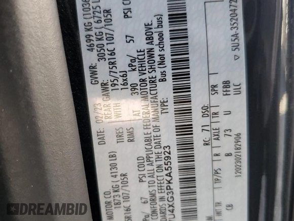 2023 Ford Transit Passenger XL with VIN 1FBVU4XG3PKA55923, listed as a Copart auction lot 47928165 with 83,174 mi miles and Salvage title. Bid and sale history available at DreamBid. Image 13.