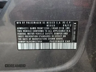 2012 Volkswagen Jetta SE with VIN 3VWDP7AJ5CM427654, listed as a Copart auction lot 60305055 with 138,222 mi miles and Salvage title. Bid and sale history available at DreamBid. Image 13.