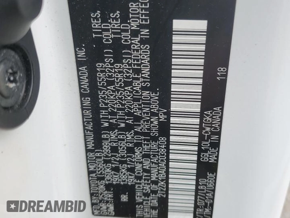 2010 Lexus RX 350 with VIN 2T2ZK1BA0AC038408, listed as a Copart auction lot 48304085 with 125,535 mi miles and Clean Title. Bid and sale history available at DreamBid. Image 15.