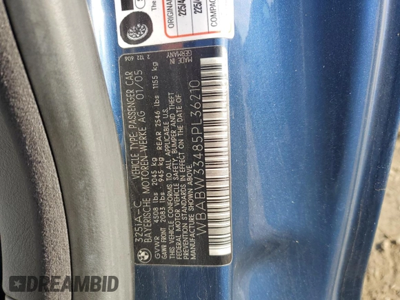 2005 BMW 3 Series 325Ci with VIN WBABW33485PL36210, listed as a Copart auction lot 86103064 with 115,715 mi miles and Salvage Title. Bid and sale history available at carsss.com. Image 14.