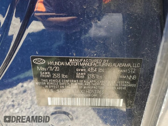 2020 Hyundai Sonata SEL z VIN 5NPEF4JAXLH052763, wystawiony jako Copart lot #50245785 z przebiegiem 76 505 mil mil oraz Tytuł czysty. Historia ofert i sprzedaży dostępna na DreamBid. Obrazek 13.