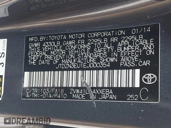 2014 Toyota Prius Two z VIN JTDZN3EU1EJ000354, wystawiony jako IAAI lot #42236443 z przebiegiem 300 021 mil mil oraz . Historia ofert i sprzedaży dostępna na DreamBid. Obrazek 9.