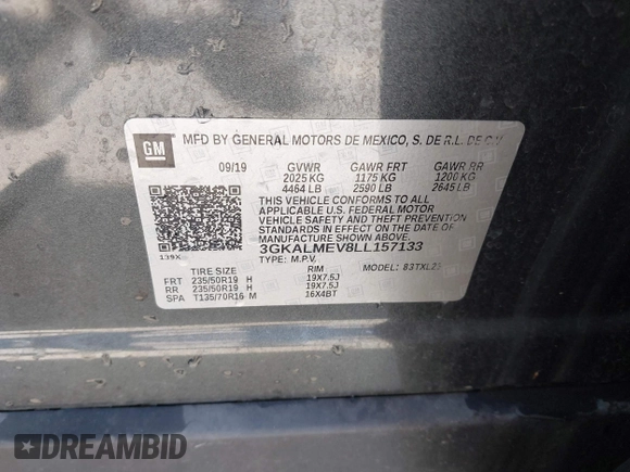 2020 GMC Terrain SLE z VIN 3GKALMEV8LL157133, wystawiony jako IAAI lot #42031703 z przebiegiem 62 486 mil mil oraz . Historia ofert i sprzedaży dostępna na DreamBid. Obrazek 9.