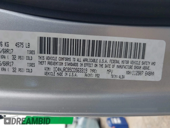 2012 Jeep Patriot Limited с VIN 1C4NJRCB5CD563319, выставлен на аукционе IAAI как лот 42374220 с пробегом 140 649 миль миль и . История ставок и продаж доступна на DreamBid. Изображение 9.