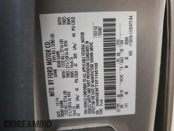 2015 Ford Transit Connect XLT z VIN NM0GE9F7XF1195100, wystawiony jako Copart lot #86870364 z przebiegiem 54 491 mil mil oraz Szkoda całkowita • Salvage title. Historia ofert i sprzedaży dostępna na DreamBid. Obrazek 16.