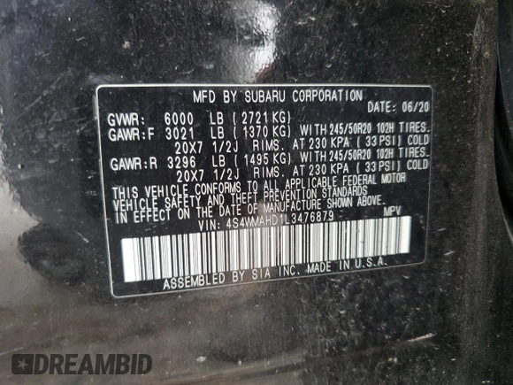 2020 Subaru Ascent Premium z VIN 4S4WMAHD1L3476879, wystawiony jako Copart lot #58531215 z przebiegiem 117 047 mil mil oraz Szkoda całkowita • Salvage title. Historia ofert i sprzedaży dostępna na DreamBid. Obrazek 14.