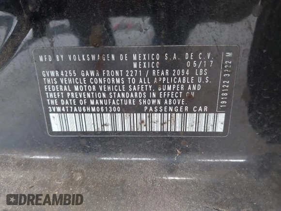 2017 Volkswagen GTI S z VIN 3VW4T7AU6HM061300, wystawiony jako IAAI lot #42235718 z przebiegiem 78 848 mil mil oraz . Historia ofert i sprzedaży dostępna na DreamBid. Obrazek 9.
