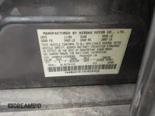2005 Nissan Maxima 3.5 SL with VIN 1N4BA41E15C828366, listed as a IAAI auction lot 41715953 with 1 mi miles. Bid and sale history available at carsss.com. Image 9.