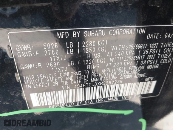 2024 Subaru Outback Wilderness с VIN 4S4BTGUDXR3282239, выставлен на аукционе IAAI как лот 41871051 с пробегом 8 948 миль миль и . История ставок и продаж доступна на DreamBid. Изображение 9.