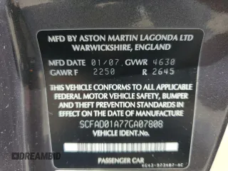 2007 Aston Martin DB9 z VIN SCFAD01A77GA07808, wystawiony jako Copart lot #48063115 z przebiegiem 53 195 mil mil oraz Szkody całkowita. Historia ofert i sprzedaży dostępna na DreamBid. Obrazek 13.