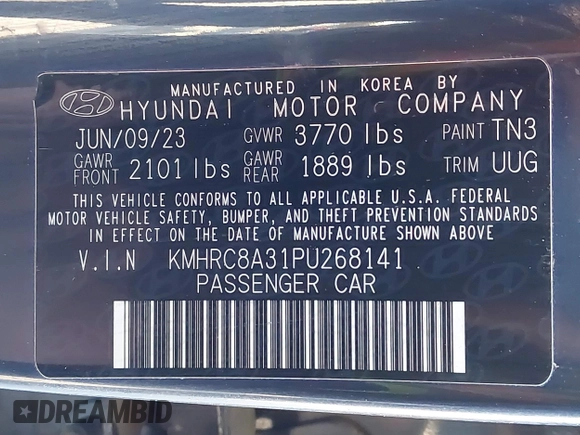 2023 Hyundai Venue Limited with VIN KMHRC8A31PU268141, listed as a IAAI auction lot 41760631 with 40,746 mi miles and . Bid and sale history available at DreamBid. Image 9.