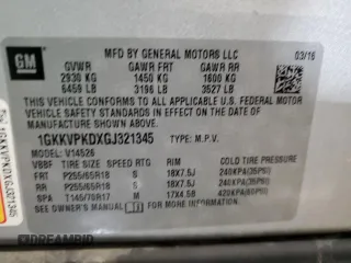 2016 GMC Acadia SLE with VIN 1GKKVPKDXGJ321345, listed as a Copart auction lot 50161565 with 131,215 mi miles and Salvage Title. Bid and sale history available at carsss.com. Image 14.