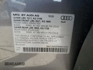 2021 Audi e-tron Premium Plus with VIN WA1LAAGE3MB012259, listed as a Copart auction lot 48824963 with 23,710 mi miles. Bid and sale history available at carsss.com. Image 12.