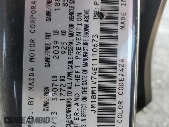2014 Mazda 3 i Touring with VIN JM1BM1V74E1110673, listed as a Copart auction lot 52985505 with 86,032 mi miles and Salvage Title. Bid and sale history available at DreamBid. Image 12.