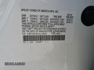2018 Acura MDX Technology with VIN 5J8YD4H50JL015632, listed as a Copart auction lot 62608615 with 52,999 mi miles and Salvage title. Bid and sale history available at DreamBid. Image 13.