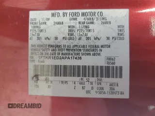 2010 Ford Ranger XL with VIN 1FTKR1ED2APA17438, listed as a Copart auction lot 88821125 with 130,786 mi miles and Salvage Title. Bid and sale history available at DreamBid. Image 12.