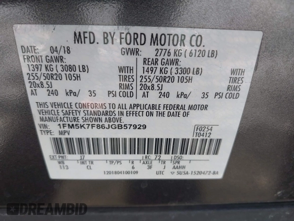 2018 Ford Explorer Limited with VIN 1FM5K7F86JGB57929, listed as a IAAI auction lot 41669318 with 101,136 mi miles and . Bid and sale history available at carsss.com. Image 9.