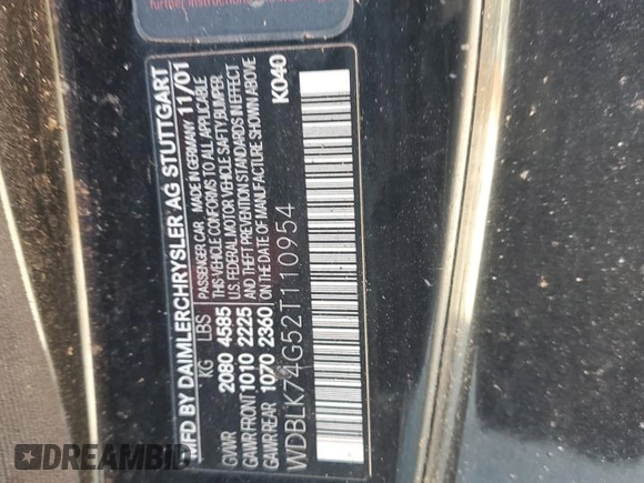 2002 Mercedes-Benz CLK 55 AMG with VIN WDBLK74G52T110954, listed as a Copart auction lot 43180405 with 137,828 mi miles and Clean Title. Bid and sale history available at DreamBid. Image 12.