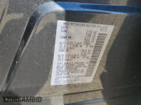 2013 Infiniti JX35 with VIN 5N1AL0MNXDC321819, listed as a Copart auction lot 74062434 with 125,483 mi miles and Salvage Title. Bid and sale history available at carsss.com. Image 15.