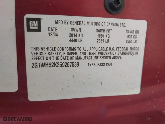 2005 Chevrolet Impala LS with VIN 2G1WH52K359267539, listed as a IAAI auction lot 41985141 with 1 mi miles. Bid and sale history available at carsss.com. Image 9.