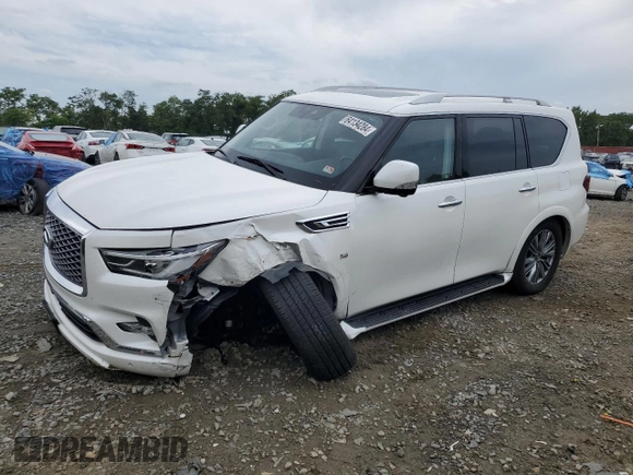 2019 Infiniti QX80 LUXE with VIN JN8AZ2NE6K9227058, listed as a Copart auction lot 64134284 with 89,785 mi miles and Salvage Title. Bid and sale history available at carsss.com. Image 1.