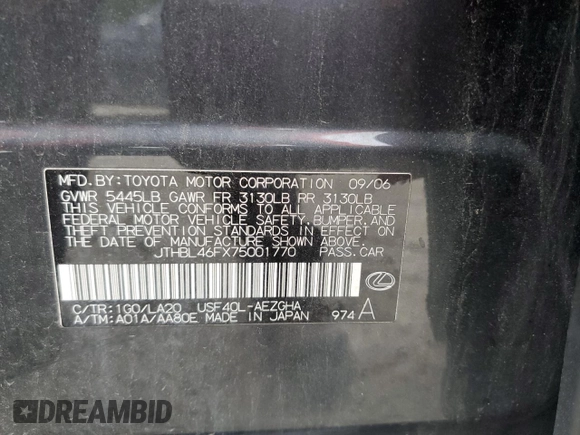 2007 Lexus LS 460 z VIN JTHBL46FX75001770, wystawiony jako Copart lot #61442495 z przebiegiem 264 882 mil mil oraz Czysty tytuł • Clean title. Historia ofert i sprzedaży dostępna na DreamBid. Obrazek 12.