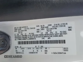 2020 Ford Escape SE Sport Hybrid with VIN 1FMCU9BZ7LUB96612, listed as a Copart auction lot 47484255 with 50,099 mi miles and Salvage Title. Bid and sale history available at DreamBid. Image 14.