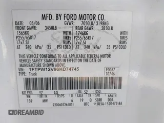 2006 Ford F-150 XLT z VIN 1FTPW12V96KD74745, wystawiony jako IAAI lot #42618406 z przebiegiem 222 461 mil mil oraz . Historia ofert i sprzedaży dostępna na DreamBid. Obrazek 9.