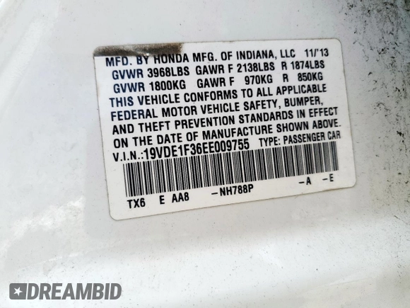 2014 Acura ILX with VIN 19VDE1F36EE009755, listed as a Copart auction lot 61753225 with 148,329 mi miles and Salvage title. Bid and sale history available at DreamBid. Image 12.