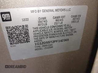 2023 Chevrolet Malibu LT with VIN 1G1ZD5ST2PF142365, listed as a IAAI auction lot 42031024 with 14,811 mi miles and . Bid and sale history available at DreamBid. Image 9.