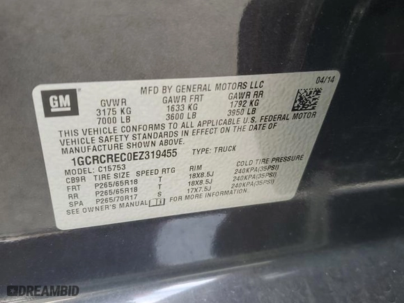 2014 Chevrolet Silverado 1500 LT with VIN 1GCRCREC0EZ319455, listed as a Copart auction lot 41859215 with 146,902 mi miles and Salvage Title. Bid and sale history available at carsss.com. Image 12.