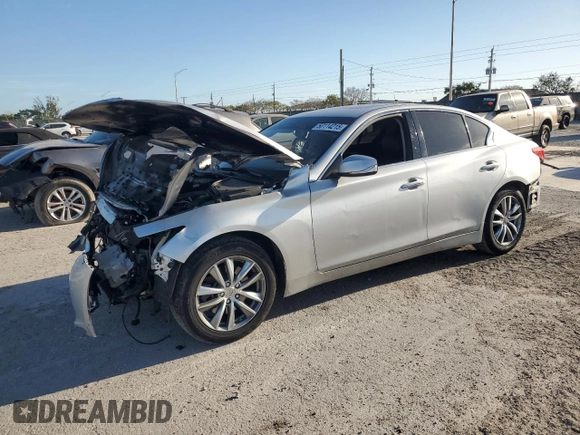 2017 Infiniti Q50 2.0t with VIN JN1CV7AR5HM681574, listed as a Copart auction lot 50114215 with 61,344 mi miles and Salvage Title. Bid and sale history available at carsss.com. Image 1.