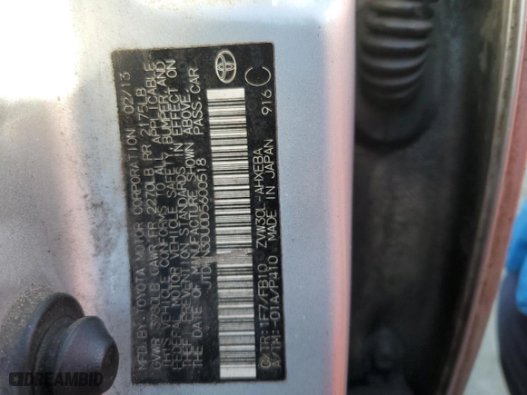 2013 Toyota Prius One with VIN JTDKN3DU0D5600518, listed as a Copart auction lot 50355695 with 221,346 mi miles and Salvage Title. Bid and sale history available at carsss.com. Image 12.