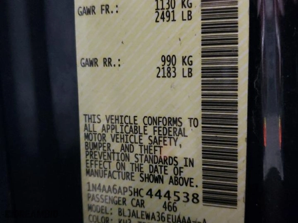 2017 Nissan Maxima SV with VIN 1N4AA6AP5HC444538, listed as a Copart auction lot 51434805 with 70,019 mi miles and Salvage Title. Bid and sale history available at carsss.com. Image 13.