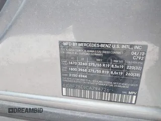 2012 Mercedes-Benz GL-Class GL 450 with VIN 4JGBF7BE9CA794726, listed as a IAAI auction lot 41918937 with 154,393 mi miles. Bid and sale history available at carsss.com. Image 9.