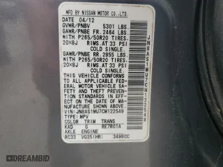2012 Infiniti FX35 with VIN JN8AS1MU7CM122549, listed as a Copart auction lot 70197194 with 115,158 mi miles and Salvage Title. Bid and sale history available at carsss.com. Image 15.