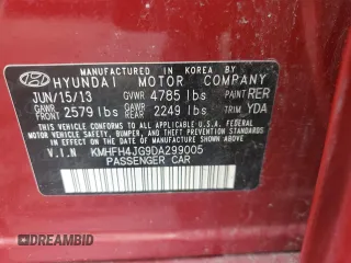 2013 Hyundai Azera with VIN KMHFH4JG9DA299005, listed as a Copart auction lot 66095944 with 137,680 mi miles and Salvage Title. Bid and sale history available at carsss.com. Image 12.