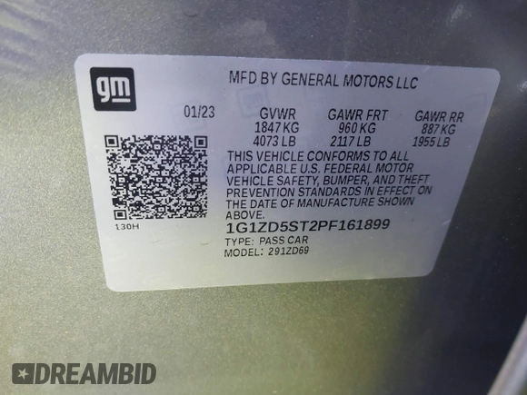 2023 Chevrolet Malibu LT with VIN 1G1ZD5ST2PF161899, listed as a IAAI auction lot 40987018 with Not Provided miles and . Bid and sale history available at DreamBid. Image 9.
