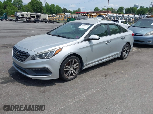 2015 Hyundai Sonata Sport with VIN 5NPE34AB1FH093398, listed as a IAAI auction lot 42178214 with 172,018 mi miles and . Bid and sale history available at carsss.com. Image 2.