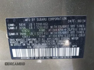 2025 Subaru Outback Wilderness с VIN 4S4BTGUD9S3134301, выставлен на аукционе IAAI как лот 41711750 с пробегом 7 412 миль миль и . История ставок и продаж доступна на DreamBid. Изображение 9.
