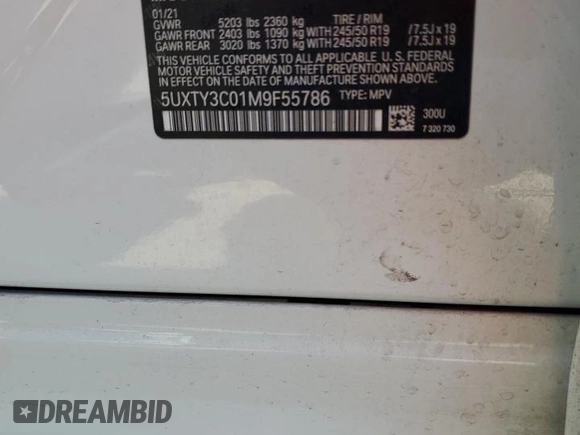 2021 BMW X3 sDrive30i z VIN 5UXTY3C01M9F55786, wystawiony jako Copart lot #55106335 z przebiegiem Nie podano mil oraz Nie do naprawy. Historia ofert i sprzedaży dostępna na DreamBid. Obrazek 13.