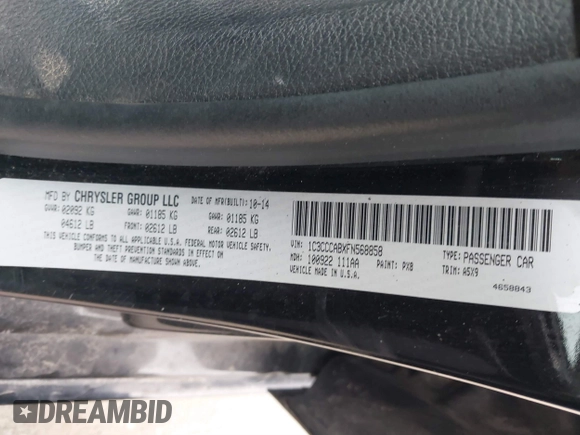 2015 Chrysler 200 Limited with VIN 1C3CCCABXFN568858, listed as a IAAI auction lot 41732534 with 110,640 mi miles. Bid and sale history available at carsss.com. Image 9.